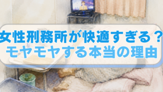 女子刑務所と受刑者をイメージしたイラストに「女性刑務所が快適すぎる？モヤモヤする本当の理由」のテキスト入り。