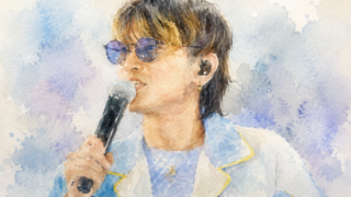 ステージでマイクを持って話すアイドルのイラスト