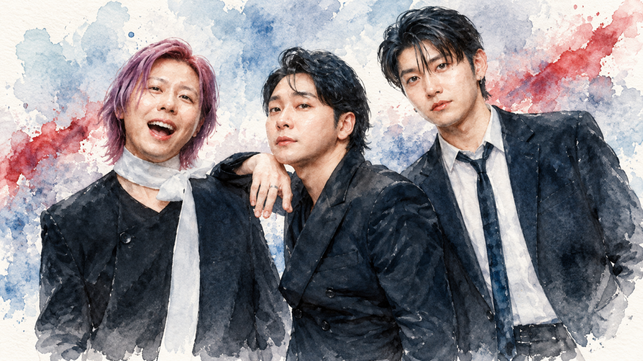 Mrs. GREEN APPLEの3人を描いた水彩画